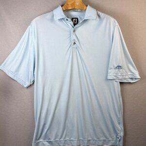 FJ Foot Joy Polo Shirt Mens Medium Blue Houndstooth Performance Golf Shadow Wood